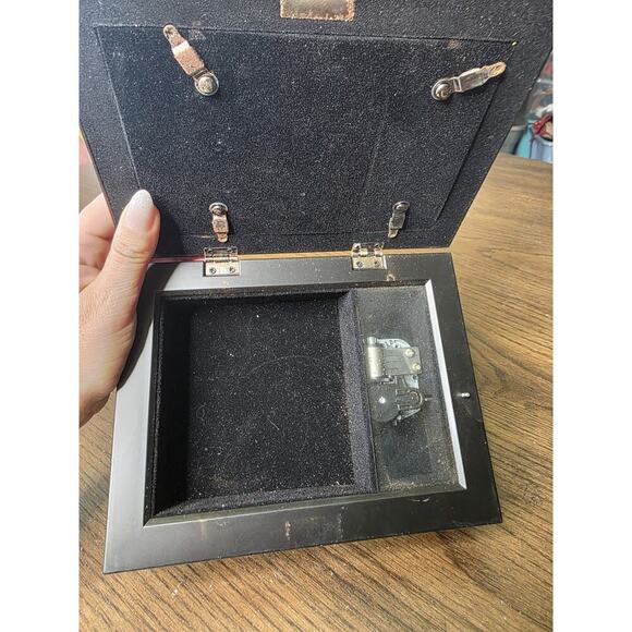 Black Lacquered Jewelry Box Iris Floral Musical Lined Mirror Japan - Works - Picture 11 of 16